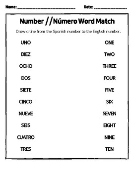 Numbers // Números Word Match by The Bilingual Librarian | TPT