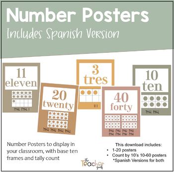 Preview of Numbers Posters| Includes Spanish Version | Neutral Colors | Editable