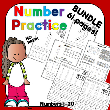 Preview of Numbers 1 - 20 BUNDLE - NO PREP - Counting, Number ID, Number Writing