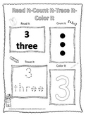 Numbers Read, Count, Trace, Color the number 3.  Preschool