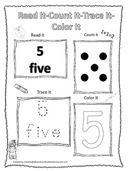 numbers read count trace color the number 5 preschool numbers worksheet