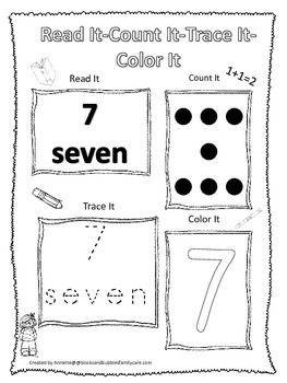 numbers read count trace color the number 7 preschool numbers worksheet
