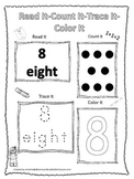 Numbers Read, Count, Trace, Color the number 8.  Preschool