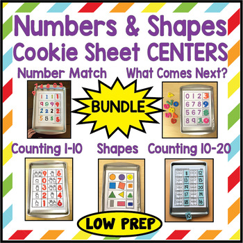 Preview of Numbers & Shapes Cookie Sheet Centers BUNDLE- Hands-On, LOW PREP