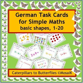 Preview of Numbers Shapes Math Numeracy German 54 task cards