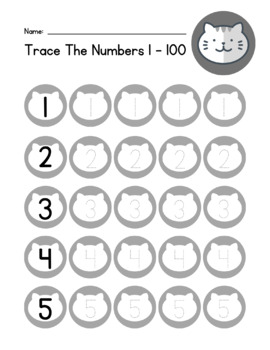 Numbers 1-100 in Black, Inlcudes a Worksheet , DIGITAL DOWNLOAD 