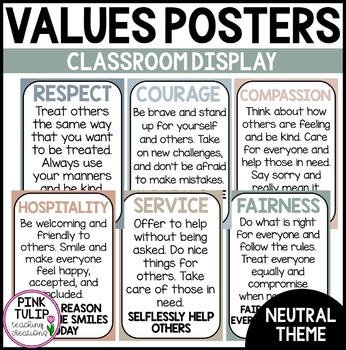 Values Posters Earth Tones - Classroom Decor by Pink Tulip Teaching ...