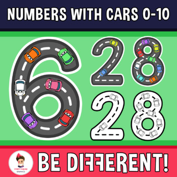 Preview of Numbers With Cars Clipart 0-10 Road Transportation Math