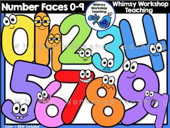 Preview of Numbers With Faces 0 to 9 Clip Art - Whimsy Workshop Teaching