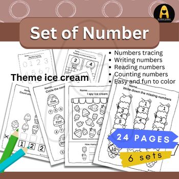 Preview of Numbers With Pictures worksheet : Writing. Reading. Counting :  ice cream theme.