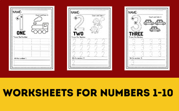 Preview of Numbers Worksheets  1-10 fok kide printable  pdf learning  for kindergarten