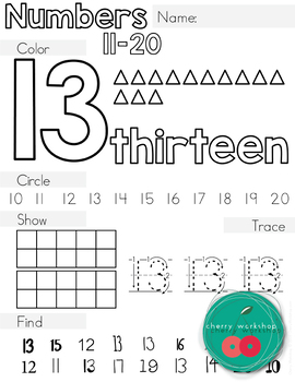 numbers worksheets 11 20 by cherry workshop teachers pay teachers