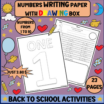 Preview of Numbers Writing Paper with Drawing Box | Editable Templates | Back to School