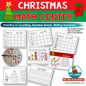 Preview of Numbers and Counting | Math Center | Write and Spin | Christmas