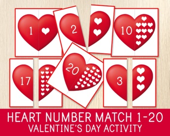 Preview of Numbers and Hearts Matching Game, Valentine's Day Activity, Counting, Puzzles