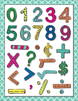 Preview of Clip Art: Numbers and Math Symbols Bright Colorful Hand Drawn