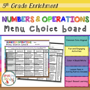Preview of 5th Numbers and Operations Enrichment Projects Choice Board  – Distance Learning