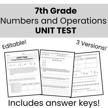 Preview of Numbers and Operations UNIT TEST | 7th Grade Math