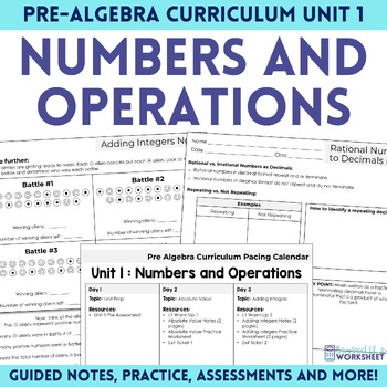 Preview of Numbers and Operations Unit Pre Algebra Curriculum