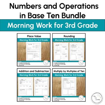 Preview of Numbers and Operations in Base Ten Math Morning Work Bundle for 3rd Grade