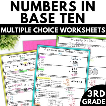 Preview of 3rd Grade Math Worksheets | Rounding Addition Subtraction Multiply by Tens