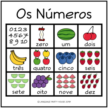 Preview of Numbers in Portuguese Fruit Printables