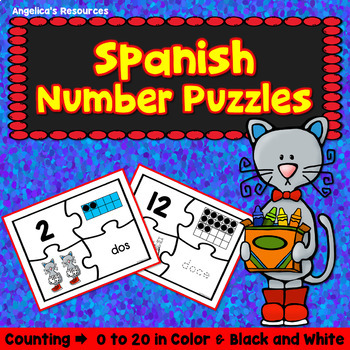 Preview of Numbers in Spanish Cat Puzzles Counting to 20 Tracing  Numbers Math Worksheets 