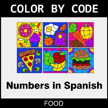 numbers in spanish  colorcode / coloring pages  food