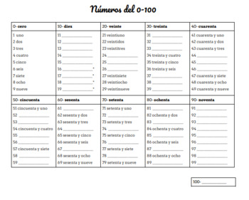 Preview of Numbers in Spanish- Números Beginner (0-100) and Advanced (100-1000)