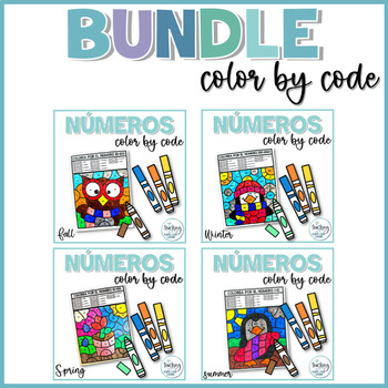 Preview of Numbers in Spanish - Seasons Color by Code Bundle / Coloring Pages in Spanish