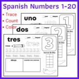 Numbers in Spanish Trace, Count, Color Worksheets | Numbers 1-20