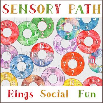 Preview of Numbers on the Rings, Indoor & outdoor game, Printable sensory path
