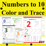 Numbers to 10: Color and Trace.