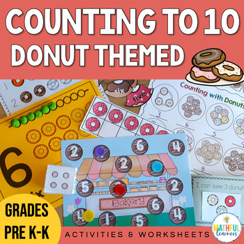 Preview of Numbers to 10 Donut Themed - Number Sense Activities, Worksheets & Games