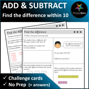 Preview of Numbers to 10 - Find The Difference - Challenge Task Cards - Singapore Math