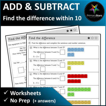 Preview of Numbers to 10 - Find the Difference - Worksheets - Singapore Math Mastery