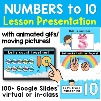 Preview of Learning Numbers to 10 Number Recognition 1-10 Kindergarten Math Google Slides ™