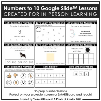 Preview of Numbers to 10 Google Slide™ Lessons - Created for In Person Learning