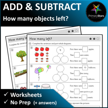 Preview of Numbers to 10 - How Many Objects Left? - Worksheets - Singapore Math Mastery