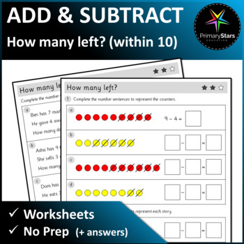 Preview of Numbers to 10 - How Many Left (2) - Worksheets - Singapore Math Mastery