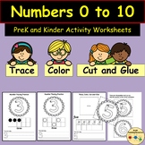 Numbers  to 10 Trace Color Cut Glue Paste Worksheet Activi