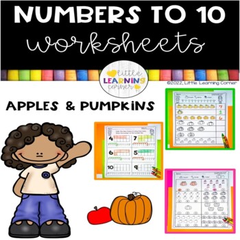 Preview of Numbers to 10 Worksheets APPLES and PUMPKINS Practice