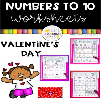 Preview of Numbers to 10 Worksheets VALENTINES  /  Counting Practice