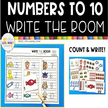 Preview of Numbers to 10 Write the Room | Sensory Bin Math Center