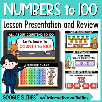 Preview of Numbers to 100 Google Slides ™ Lesson Math Challenge Kindergarten Review