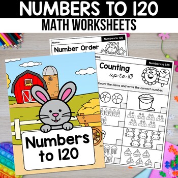 Preview of Numbers to 120 Math Worksheets Number Writing Trace Practice Number Line to 120
