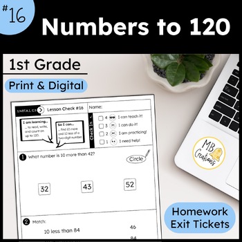 Preview of Numbers to 120 Practice Worksheets/Exit Tickets -iReady Math 1st Grade Lesson 16