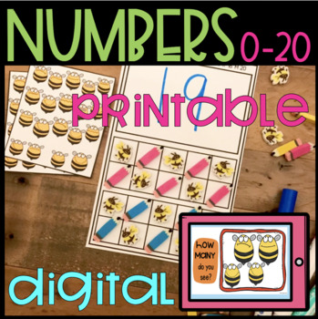 Preview of Numbers to 20 Math Task Cards Bee Theme l Count to 20 Math Centers