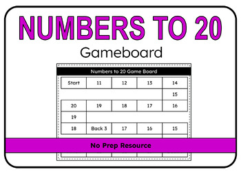 Preview of Numbers to 20 Gameboard