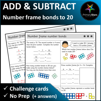 Preview of Numbers to 20 - Number Frame Number Bonds - Challenge Cards - Singapore Math